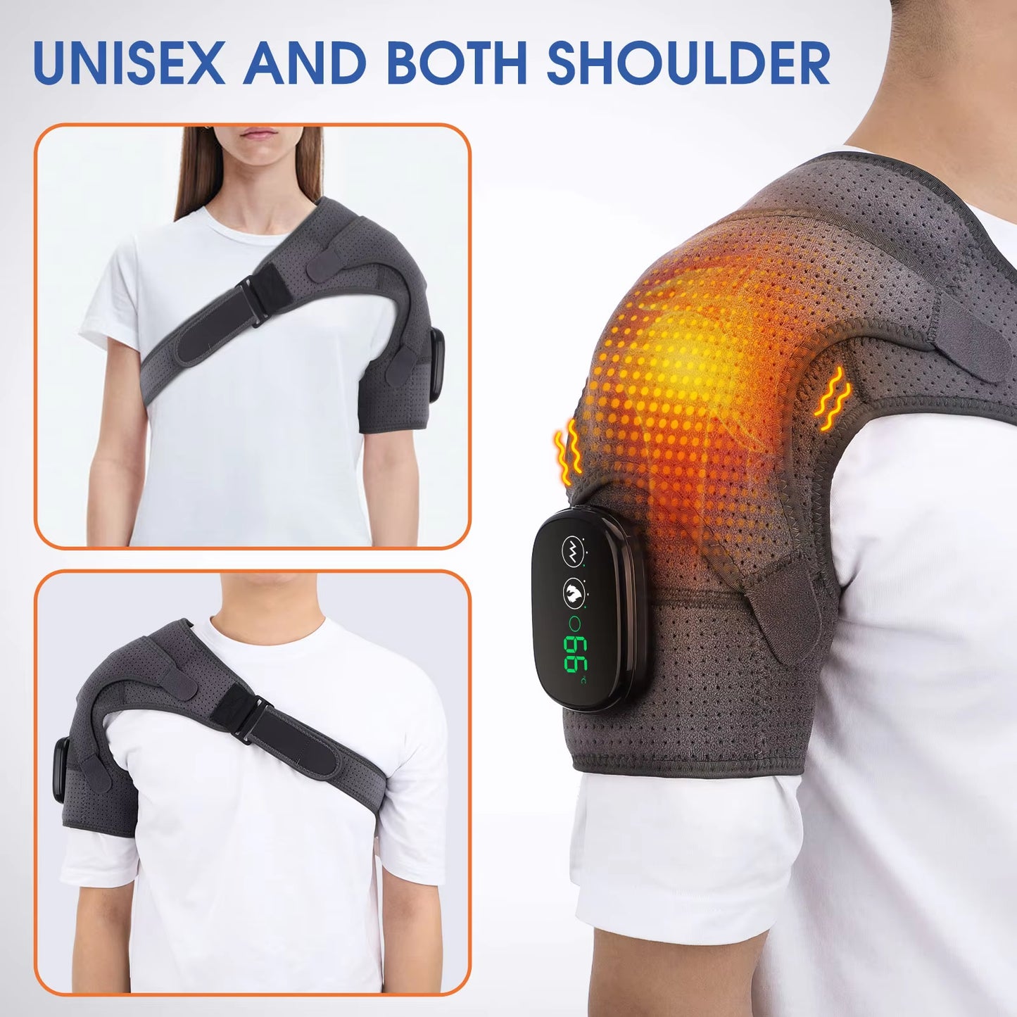 Electric Heating Shoulder Massager Vibration Massage Shoulder Brace Support Belt Rechargeable Warmer Knee Relief 3 Gear Belt Pad